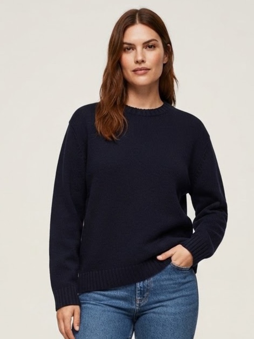 Zara Sz M Navy Wool Blend Minimalist Knit Relaxed Sweater